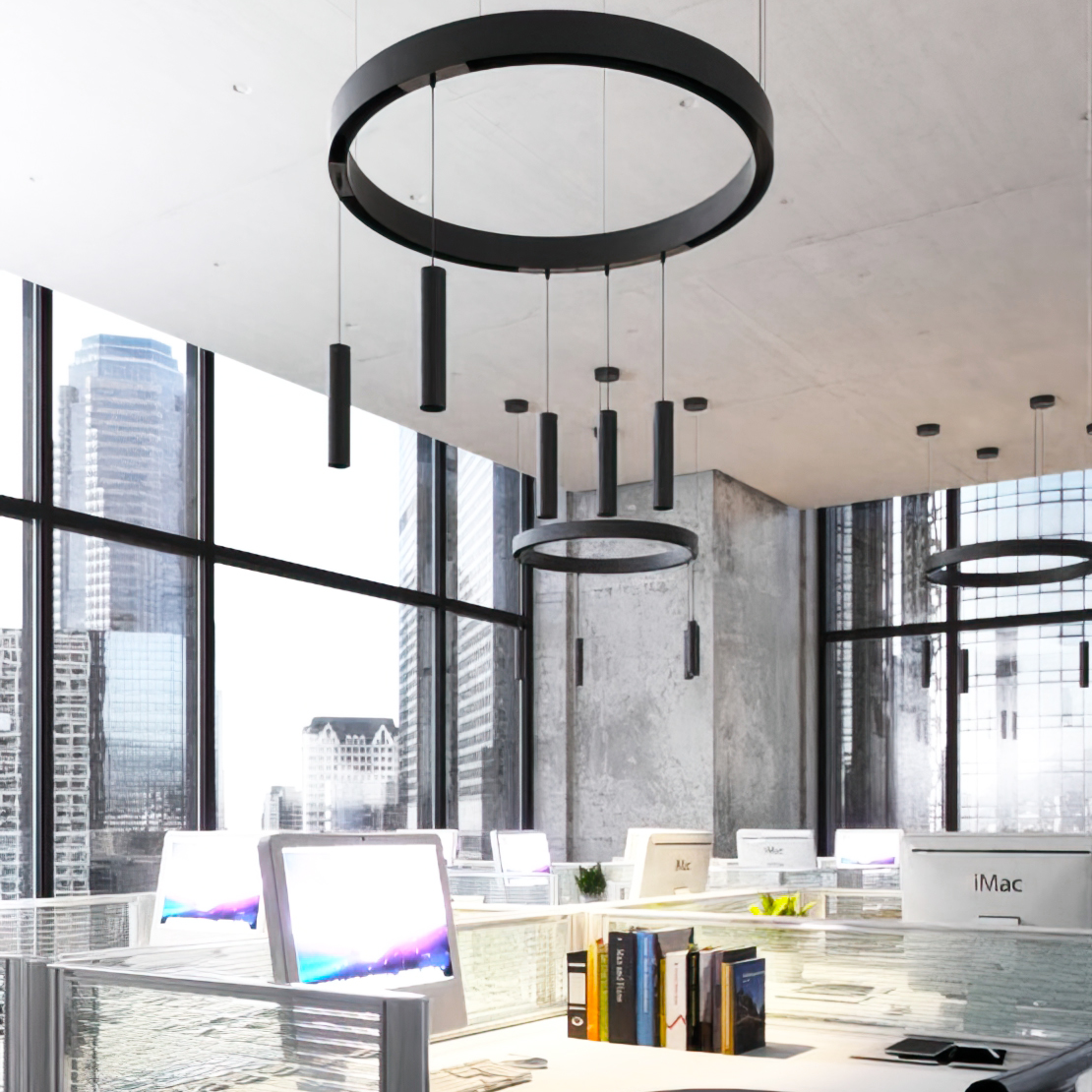 Multi-Light Chandelier – LED Circle Magnetic Track Pendant Set