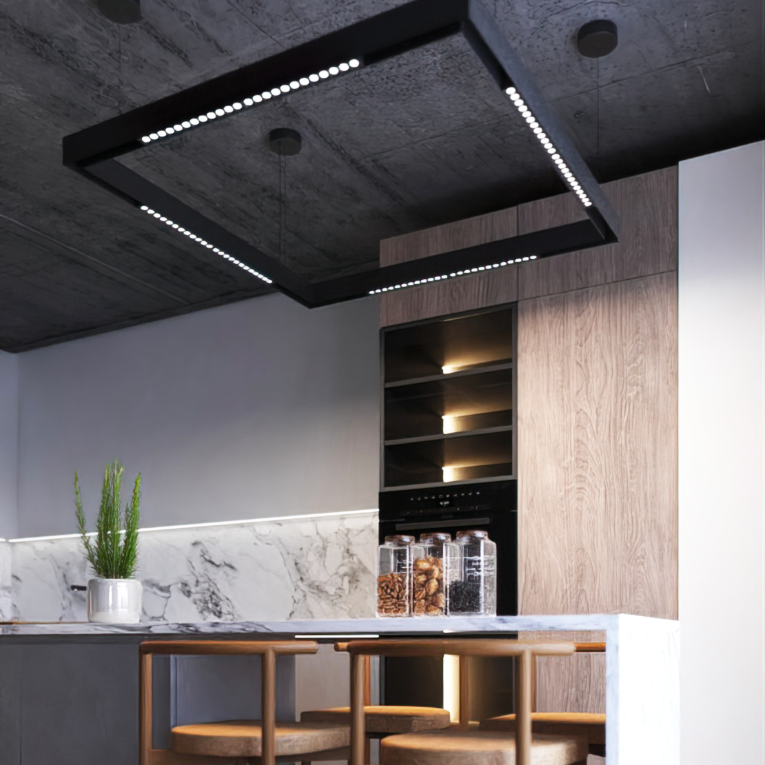 Quietly Bright – LED Square Magnetic Track Pendant Set